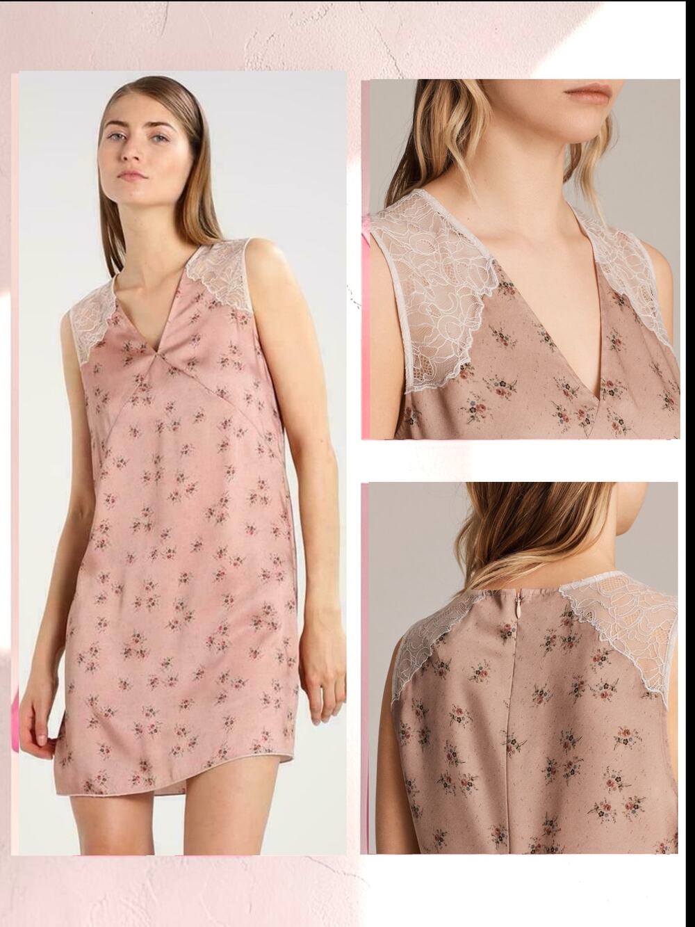 ALLSAINTS Prism Rosalie Satin Mini Dress Floral Lace Coquette Cocktail Sexy Pink